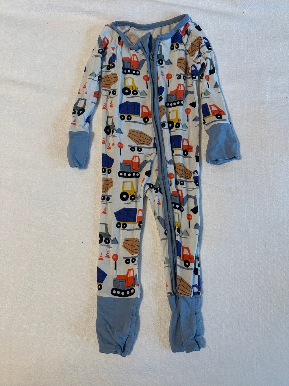 Little Sleepies Blue Construction Vehicles Footed One-Piece